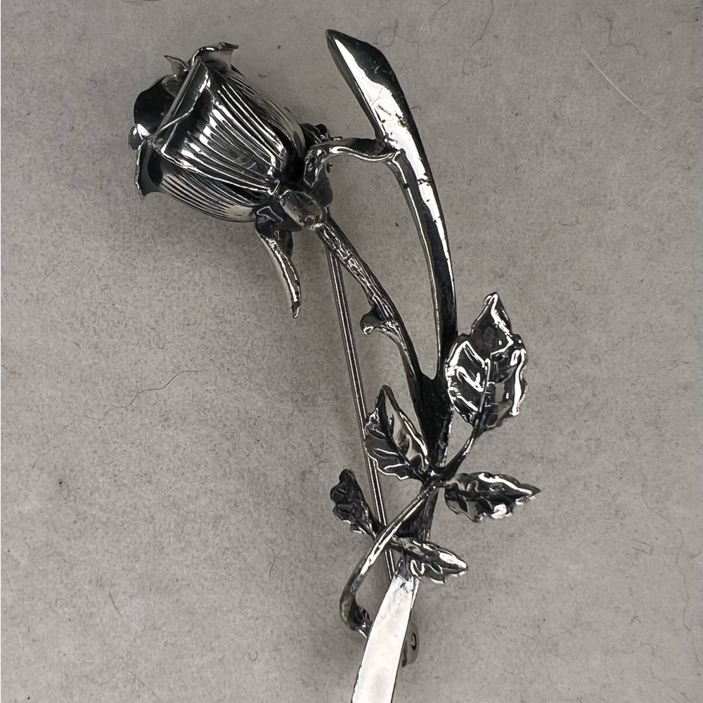 Vintage sterling silver Beau Rose Flower Brooch - signed mid century flower pin